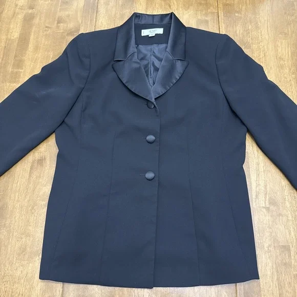Le Suit satin blazer pant suit set women's 14P petite black 2 piece formal event - Picture 3 of 16